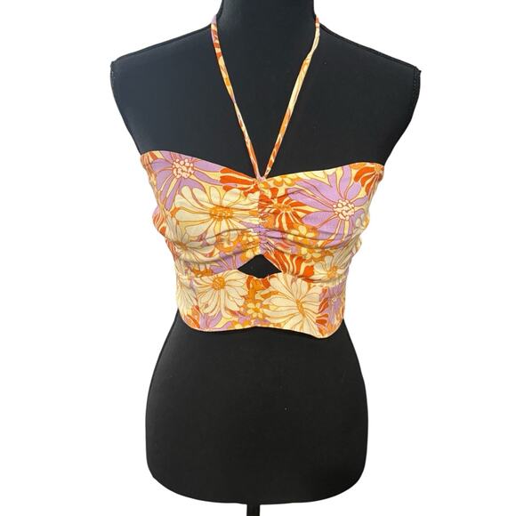 NWT! L*Space Blue Skies Wavy Daisy Halter Smocked Tube Top - Size Medium - Picture 7 of 9